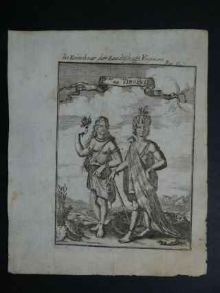 1719 Manesson Mallet Atlas Engraving People Of Virginia - Ples De Virginie