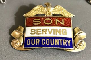 Vtg Ww2 Sterling Silver Son Serving Our Country Pin Red Blue White Enamel Rare