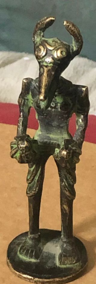 Rare and Unusual Old African Bronze Voodoo Figure Depicting Masked Bird Face Man 2