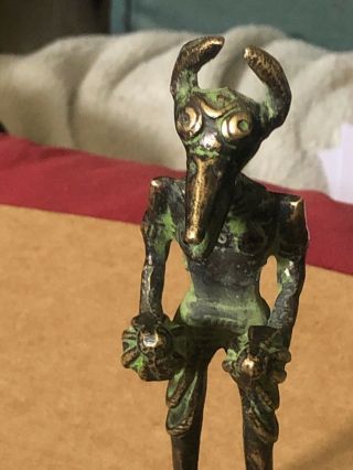 Rare and Unusual Old African Bronze Voodoo Figure Depicting Masked Bird Face Man 3