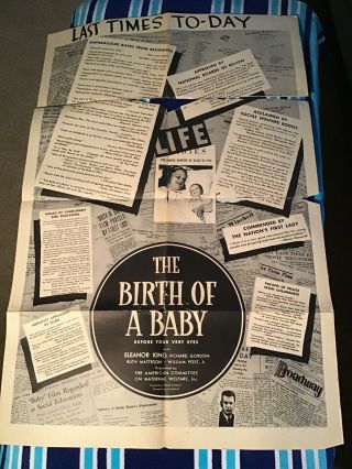 Vintage Movie Poster Theater 1938 The Birth Of A Child Rare 27x41