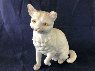 Good Antique French Paris Bisque Porcelain Cat Figure Glass Eyes.