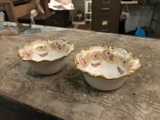 Vintage Antique Jpl Limoges Pair Gilded Floral Flower Bowls Candy Dish