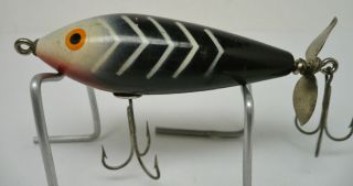 Vintage Fishing Lure,  Rare Wooden Top Bomber,  Large,  Black White Stripes