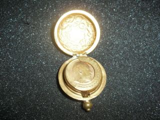 Antique Victorian Brass Pocket Watch Style Half Sovereign Coin Holder Fob
