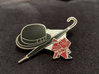 Very Rare London 2012 Olympics Logo Pin Badge Bowler Hat Umbrella Union Jack