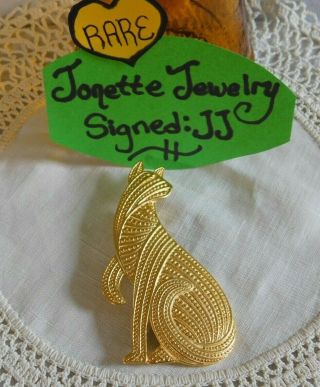 Jonette Jewelry Jj 1988 Large Cat Gold Pin,  Rare,  Collectible,  Signed