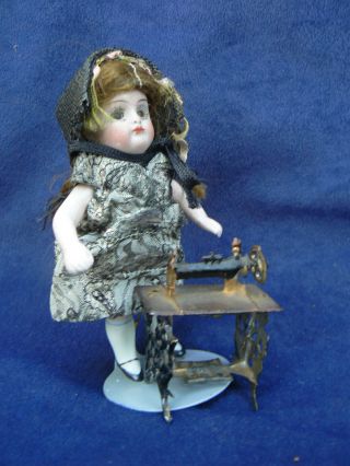 Antique Metal Doll House Treadle Sewing Machine 2 "