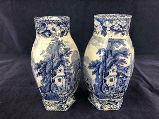 Good Antique English Pottery Blue And White Vases.