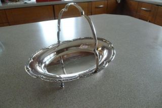Art Deco Silver Plated Oval Decorative Cake Stand With Handle C.  1930