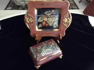 Vintage Raymond Waites Ceramic Plate Covered Trinket Box Bird Fruit