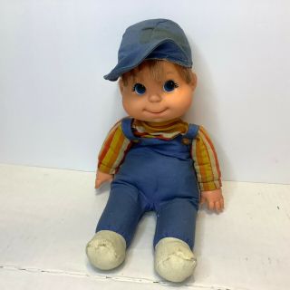 Vintage Mattel 1970 Baby Beans Boy Doll Biffy Overalls Ball Cap B1