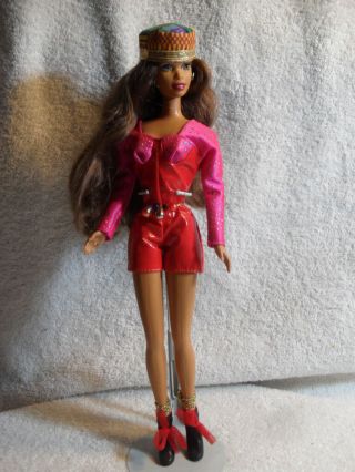 Barbie Doll Long Brown Hair African Style Hat 1991 Body 1990 Head