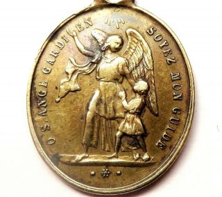 Miraculous Virgin Mary & The Holy Guardian Angel - Rare Antique Medal Pendant