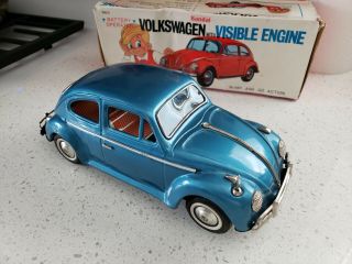 Bandai Vw Volkswagen Beetle Bug Bump N Go Tin Japan 1966 W/ Box Rare Vintage