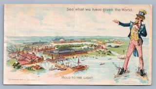 Uncle Sam 1892 Hold To Light Rare Antique Postcard Patriotic Htl