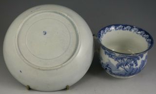Antique Pottery Pearlware Blue Transfer Bewick Feeding Geese Cup & Saucer 1825 2