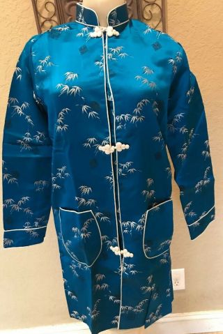 Vintage Chinese Teal Silk Embroidered Robe Jacket Never Worn