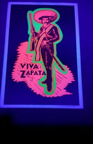 Rare Vintage 1972 Viva Zapata Poster Black Light Poster 17.  5 