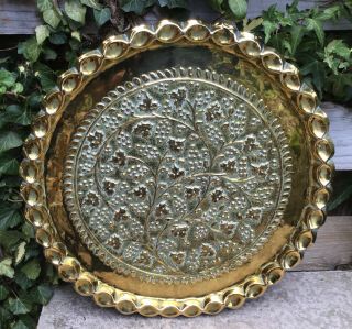 Large Arts And Crafts Movement Brass Tray,  Grapes Vine Design,  Unsigned.