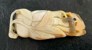 8 Cm Long Antique Hand Carved Piece Of Mother Of Pearl