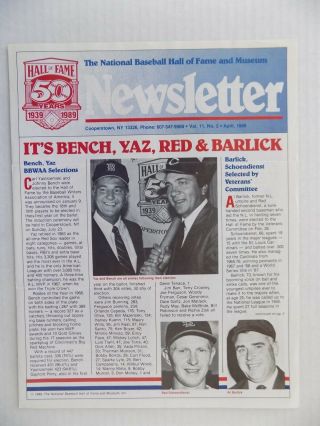 Carl Yastrzemski Hall Of Fame Newsletter 1989 Johnny Bench Hof Election Rare