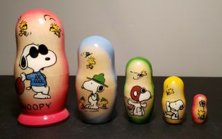 Rare Peanuts Snoopy Nesting Dolls Golden Cockerel From Russia