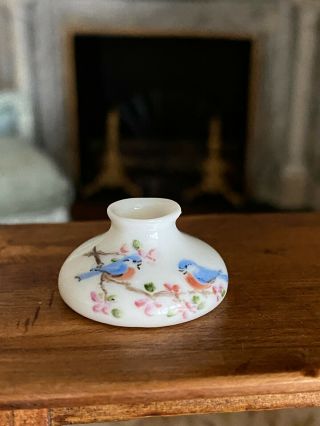 Vintage Miniature Dollhouse Rare Niglo Painted Porcelain Blue Bird Lamp Shade