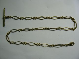 Unusual Pattern Antique Gold Plated Pocket Watch Chain With T - Bar & Parrot Lock