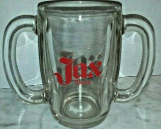 Rare Htf Vintage Jax Beer Double Handle Heavy Barrel Thick Glass Mug