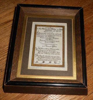 C1782 Antique Framed Manuscript Miniature Vellum Document Calligraphy Funeral Ca
