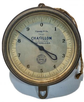 1931 No.  1791111 Chatillon Hanging Scale 20 Lbs Capacity Made In York 33h