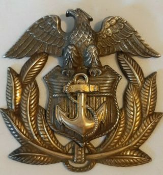Rare Vintage Ww2 Us Merchant Marine Officer Sterling Silver Eagle Hat Badge H&h