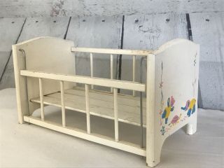 Vintage Antique Cute White Wooden Baby Doll Toy Crib Cradle Bed Drop Side