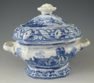 Antique Pottery Pearlware Blue Transfer Minton Miniature Series Soup Tureen 1820