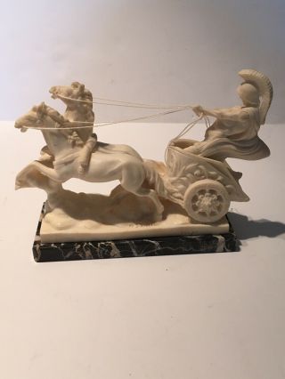 Vintage A.  Santini Signed Roman Soldier On Chariot With Horses 9×7