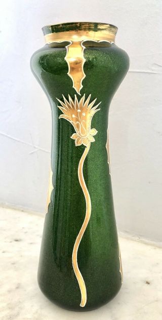 Rare Vase Verre Art - Nouveau Décor Floral Dorures Aventurine Legras (non Signé)