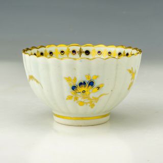 Antique Early English Pottery - Flower & Gilt Decorated Tea Bowl - Hand Painted
