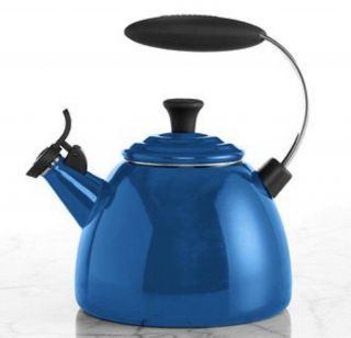 Euc Le Crueset Carribean Blue Tea Pot Kettle Warmer Steel Pot Halo Rare