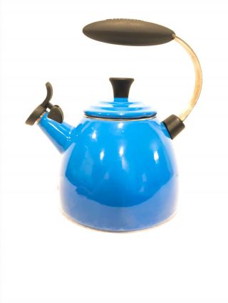 Euc LE CRUESET carribean Blue Tea Pot Kettle Warmer Steel Pot Halo Rare 2