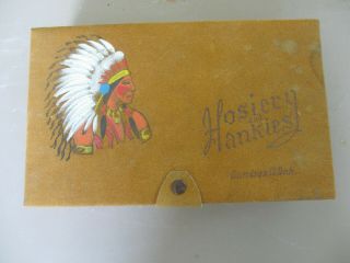 Antique Fred Harvey Era Hankies Travel Box American Indian Chief W/ War Bonnet
