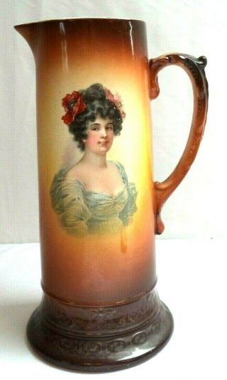 Rare Antique Early Signed Homer Laughlin Art China 12.  5 " Pitcher Tankard