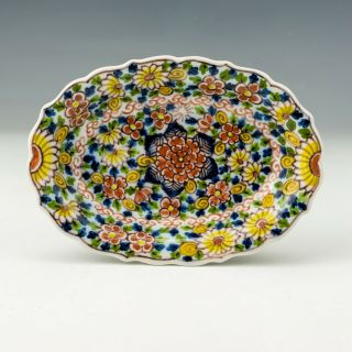 Antique Makkum - Dutch Delft Pottery - Hand Painted Floral Dish