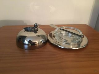 Silver Plated Duck Butter Dish And Spreader