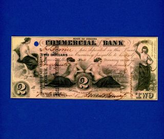 1858 $2 State Of Indiana Commercial Bank Very Rare Signed Note