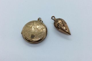 Fine Antique 9ct Gold Front And Back Pendant Locket And Drop Charm