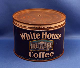 Vintage Rare 1930s White House One - Pound Tin Coffee Can W/slip Lid
