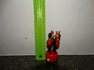 Vintage Wooden Collapsing Thumb Dancing Push Puppet Ladybugs Rare Find
