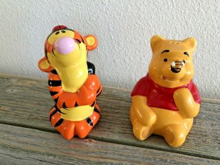 Disney - Tigger And Winnie The Pooh Ceramic Salt And Pepper Shakers - Rare