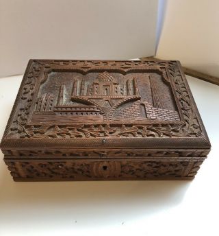 Intricately Carved Anglo Indian Trinket / Jewellery Box [no Key] (au1)